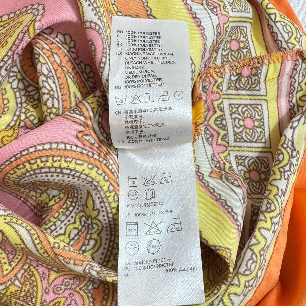 H&M Sheath Dress 10 Boho Paisley‎ Satin Orange Pink Retro Festival Vacation - Picture 4 of 9